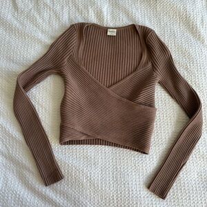 Abercrombie Wrap Sweater Top Taupe SIZE S